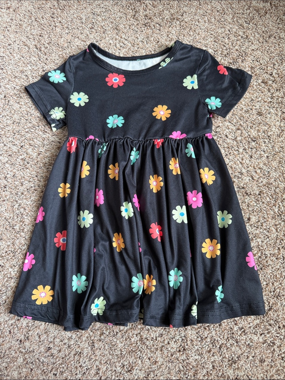 TODDLER GIRL BLACK FLORAL SHORT SLEEVE DRESS